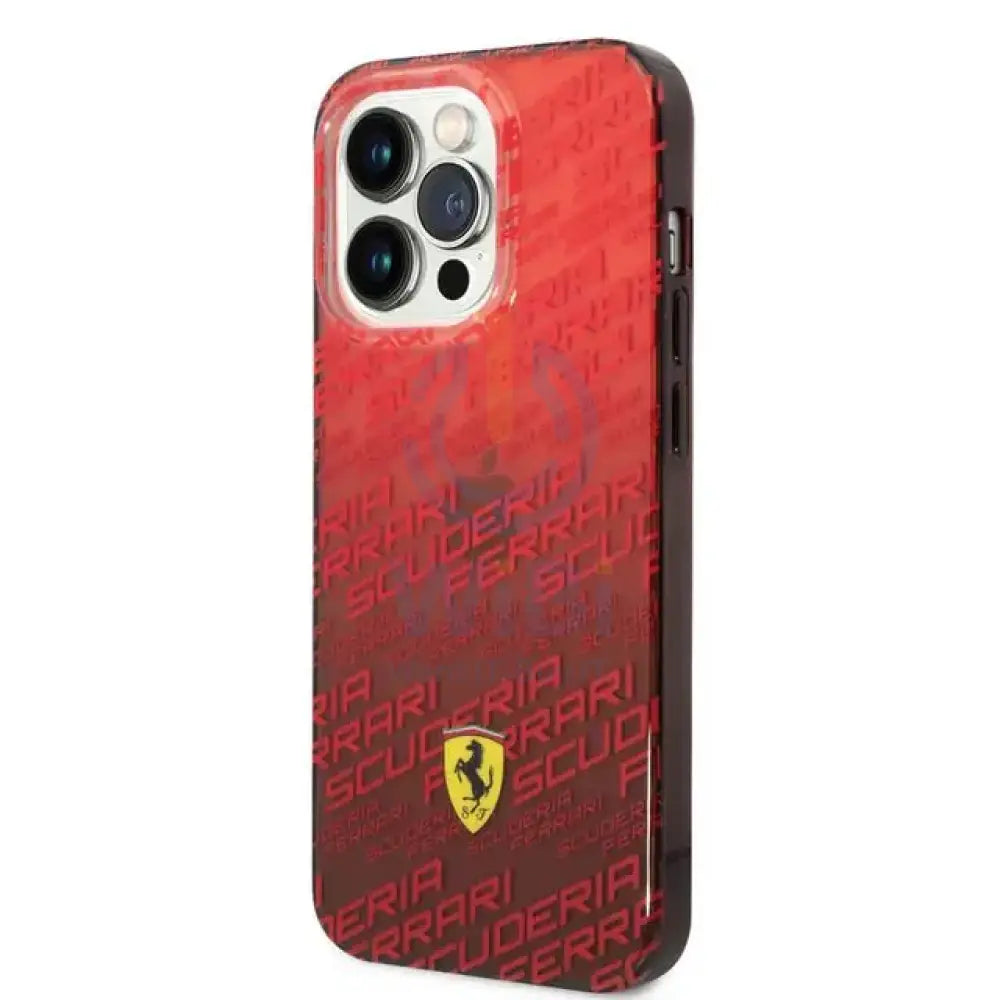 Ferrari iPhone 14 Pro Gradient PC/TPU Case with Allover Scuderia & Dyed Bumper - Red Accessories > Mobiles & Tablets >