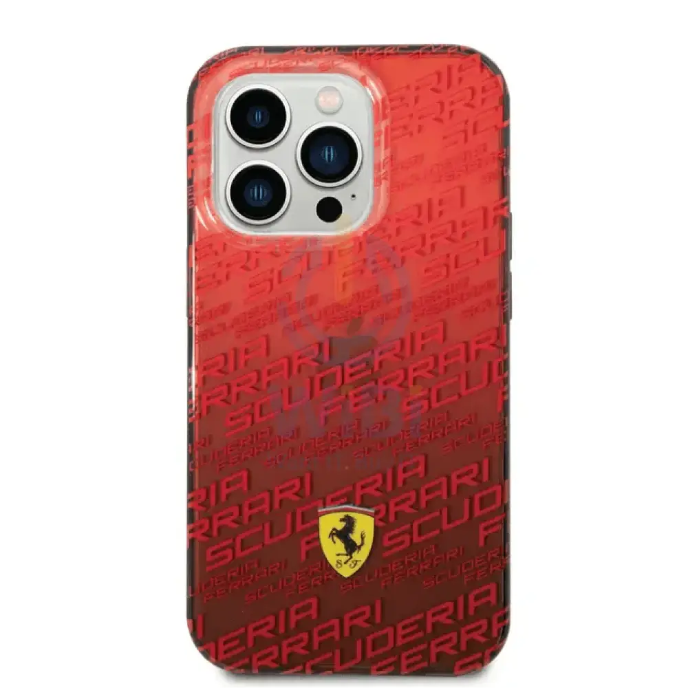 Ferrari iPhone 14 Pro Gradient PC/TPU Case with Allover Scuderia & Dyed Bumper - Red Accessories > Mobiles & Tablets >