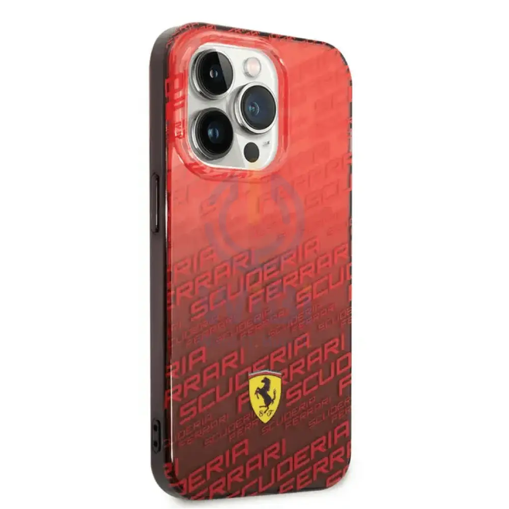 Ferrari iPhone 14 Pro Gradient PC/TPU Case with Allover Scuderia & Dyed Bumper - Red Accessories > Mobiles & Tablets >