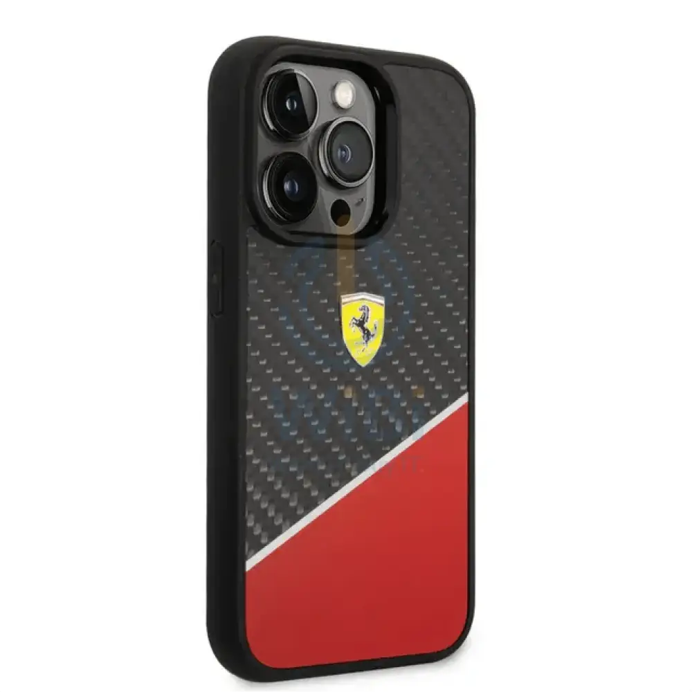 Ferrari iPhone 14 Pro Max Bimaterial Carbon Case & Polycarbonate & Silver Stripe - Red Accessories > Mobiles & Tablets