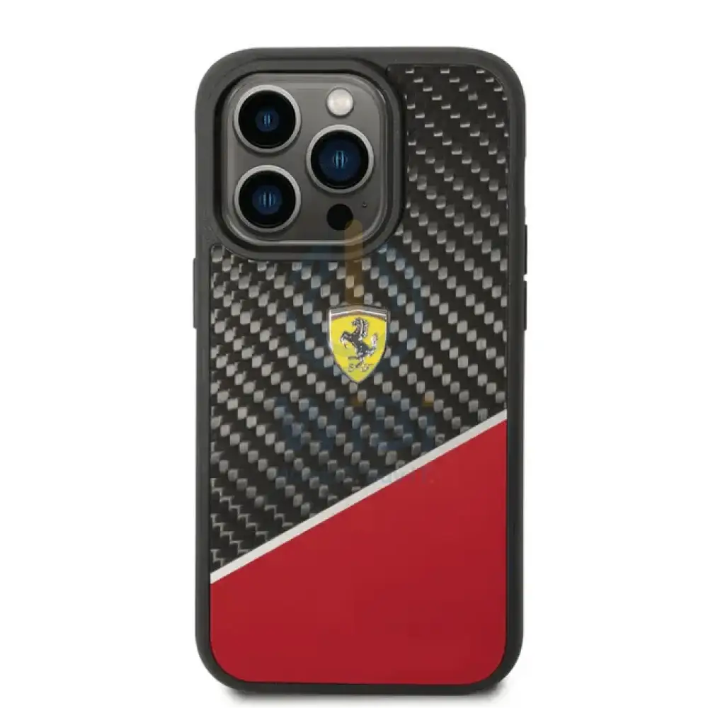 Ferrari iPhone 14 Pro Max Bimaterial Carbon Case & Polycarbonate & Silver Stripe - Red Accessories > Mobiles & Tablets
