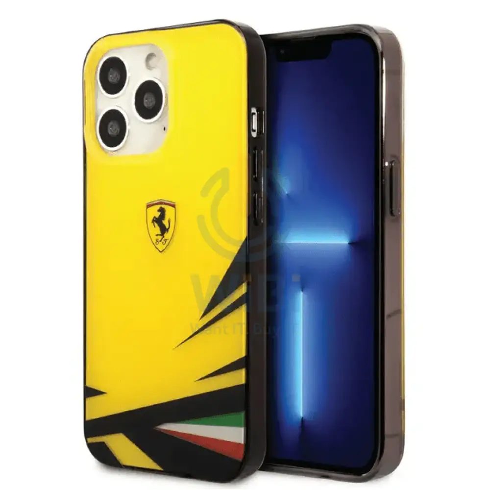Ferrari iPhone 14 Pro Max PC/TPU Case with Double Layer Print - Yellow Accessories > Mobiles & Tablets > Mobiles