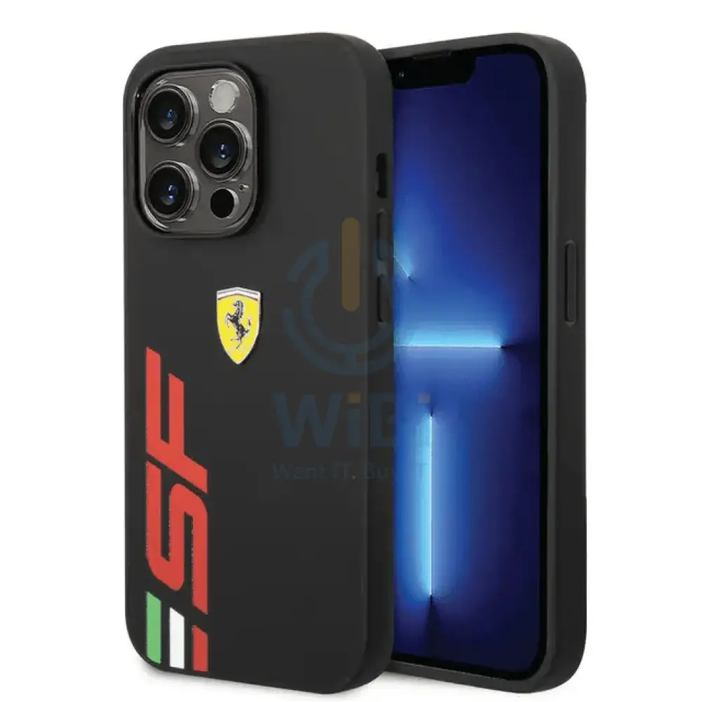 Ferrari iPhone 14 Pro Max PU Leather Case With Printed Big SF Logo - Black Accessories > Mobiles & Tablets > Mobiles