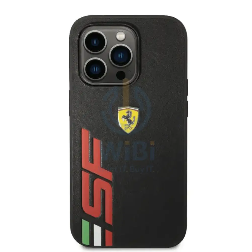 Ferrari iPhone 14 Pro Max PU Leather Case With Printed Big SF Logo - Black Accessories > Mobiles & Tablets > Mobiles