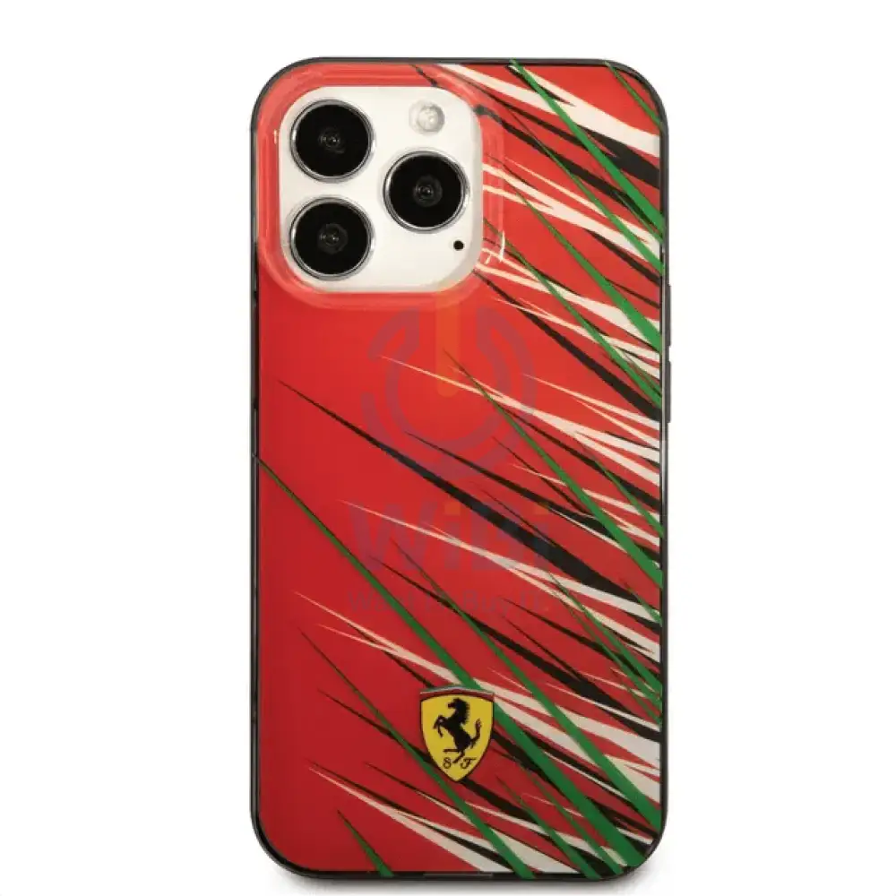 Ferrari iPhone 14 Pro PC/TPU Case with Double Layer Grass Print - Red Accessories > Mobiles & Tablets > Mobiles