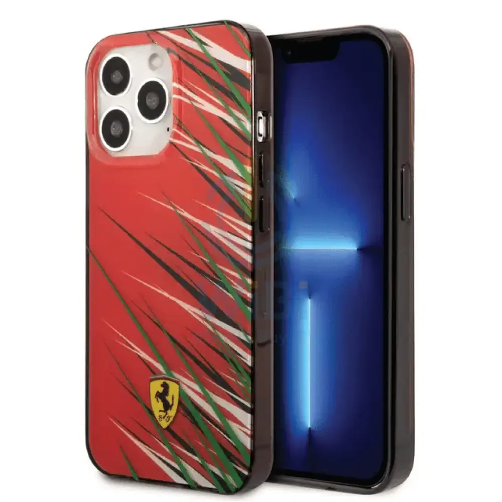 Ferrari iPhone 14 Pro PC/TPU Case with Double Layer Grass Print - Red Accessories > Mobiles & Tablets > Mobiles
