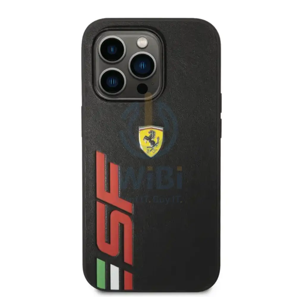 Ferrari iPhone 14 Pro PU Leather Case With Printed Big SF Logo - Black Accessories > Mobiles & Tablets > Mobiles