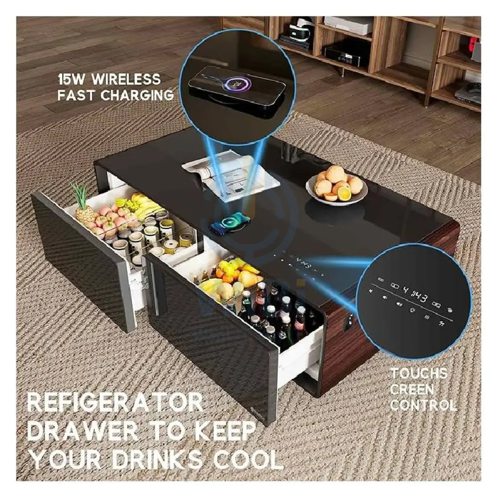 Gamax Elegant Smart Coffee Table with 135L Refrigerator - 2x USB / Wooden Accessories > Smart Devices