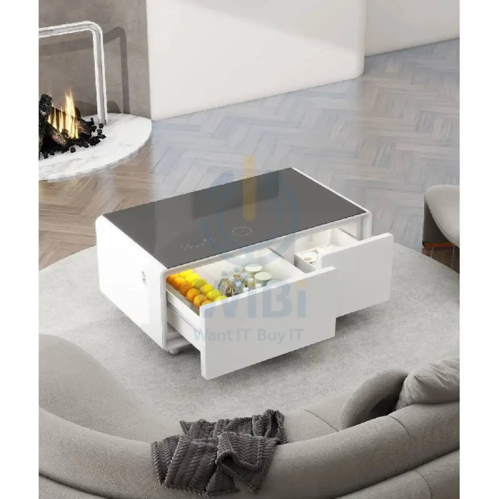 Gamax Elegant Smart Coffee Table with 90L Refrigerator - 2x USB / White Accessories > Smart Devices
