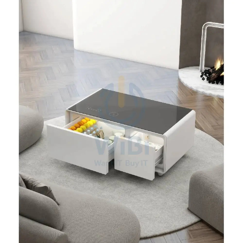 Gamax Elegant Smart Coffee Table with 90L Refrigerator - 2x USB / White Accessories > Smart Devices