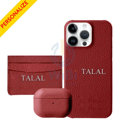 Gift Set Leather Case iPhone 14 Pro Max - Airpod 3 - Wallet - RED Accessories > Mobiles & Tablets