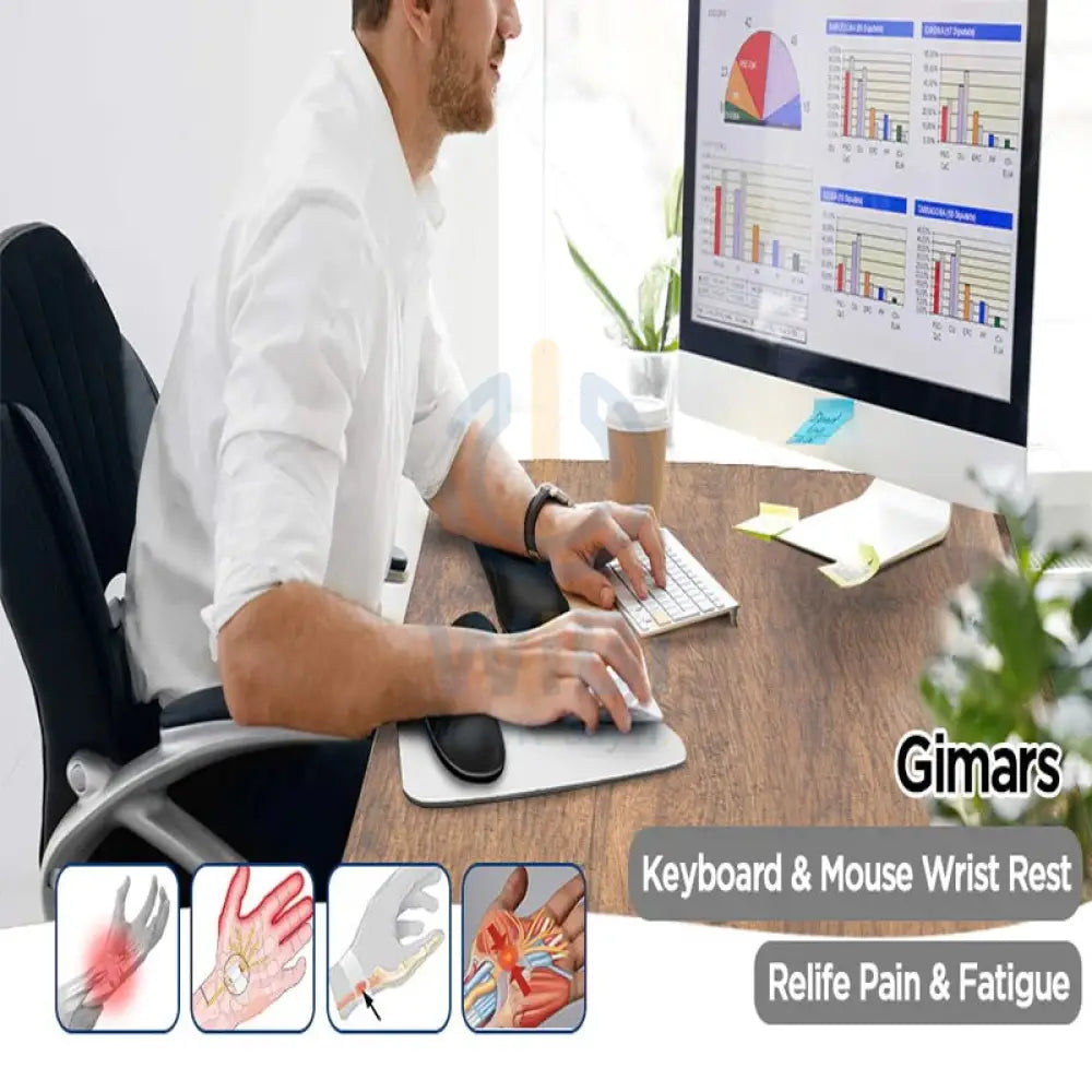 Gimars Upgrade Enlarge Gel Memory Foam Set Keyboard / Mouse Wrist Rest Pad - Black Accessories > Mousepad