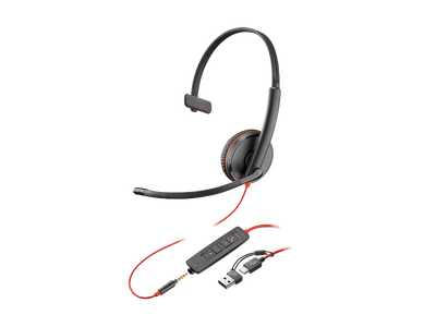 HP HP Poly Blackwire 3215 Monaural USB-C Headset - 3.5mm / USB-C/A Adapter