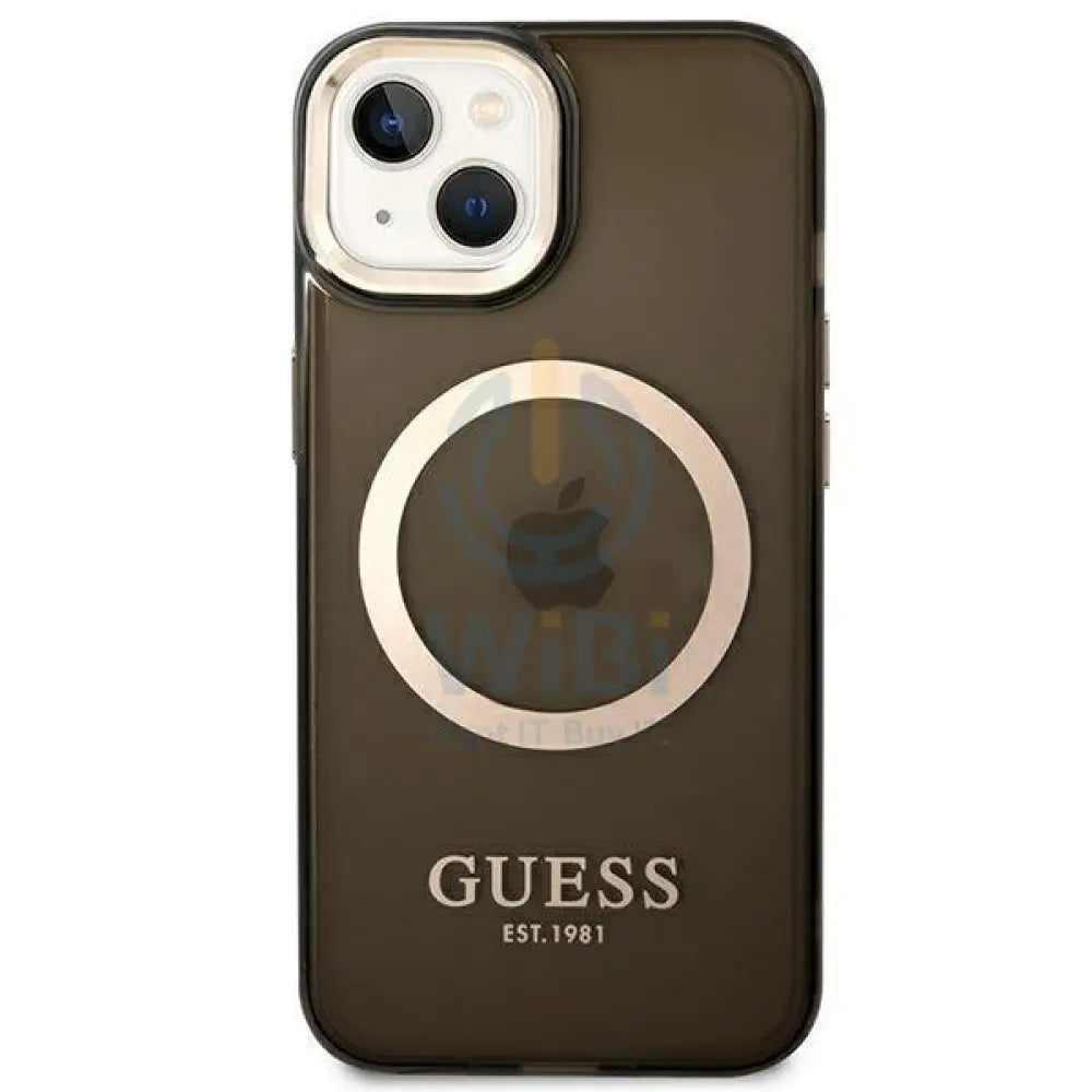Guess Apple iPhone 14 Plus Magsafe Compatible Translucent Gold Outline & Logo - Black Accessories > Mobiles & Tablets >