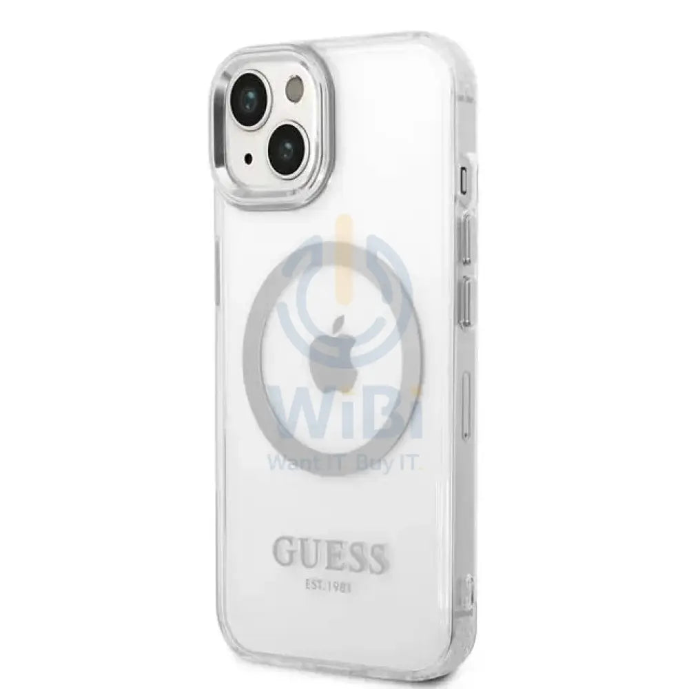 Guess Apple iPhone 14 Plus Magsafe Compatible Translucent Silver Outline & Logo - Silver Accessories > Mobiles &