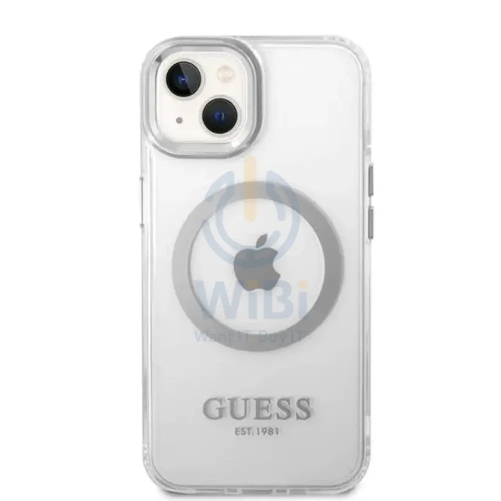 Guess Apple iPhone 14 Plus Magsafe Compatible Translucent Silver Outline & Logo - Silver Accessories > Mobiles &
