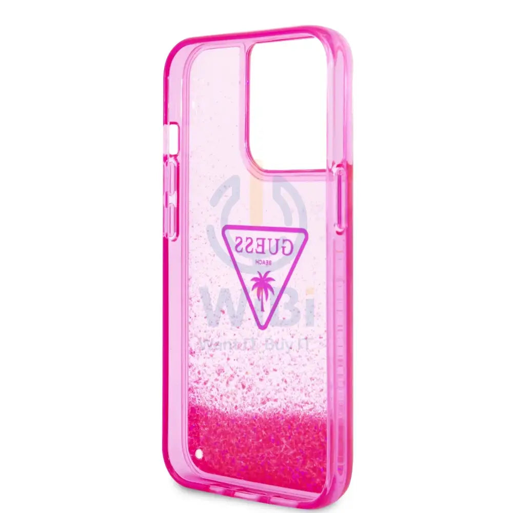 Guess Apple iPhone 14 Pro Liquid Glitter Case With Translucent Triangle Logo - Pink Accessories > Mobiles & Tablets >