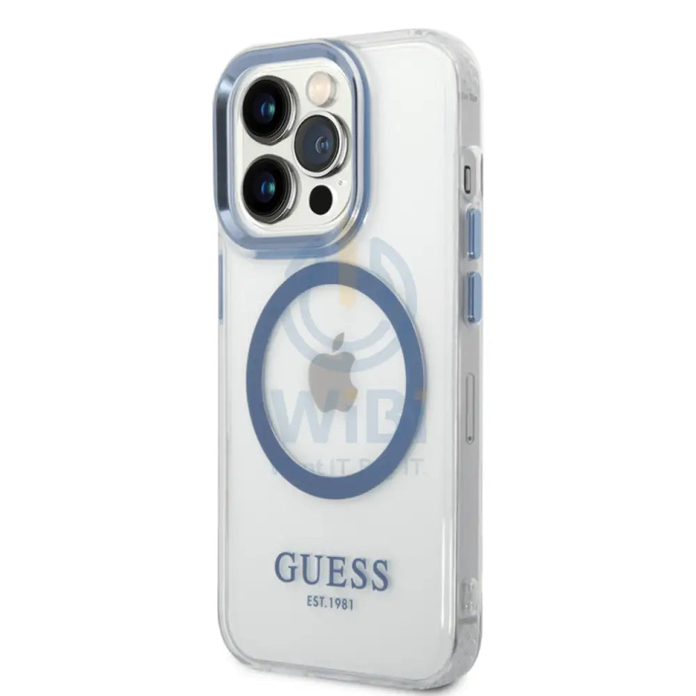 Guess Apple iPhone 14 Pro Magsafe Compatible Translucent Blue Outline & Logo - Blue Accessories > Mobiles & Tablets >