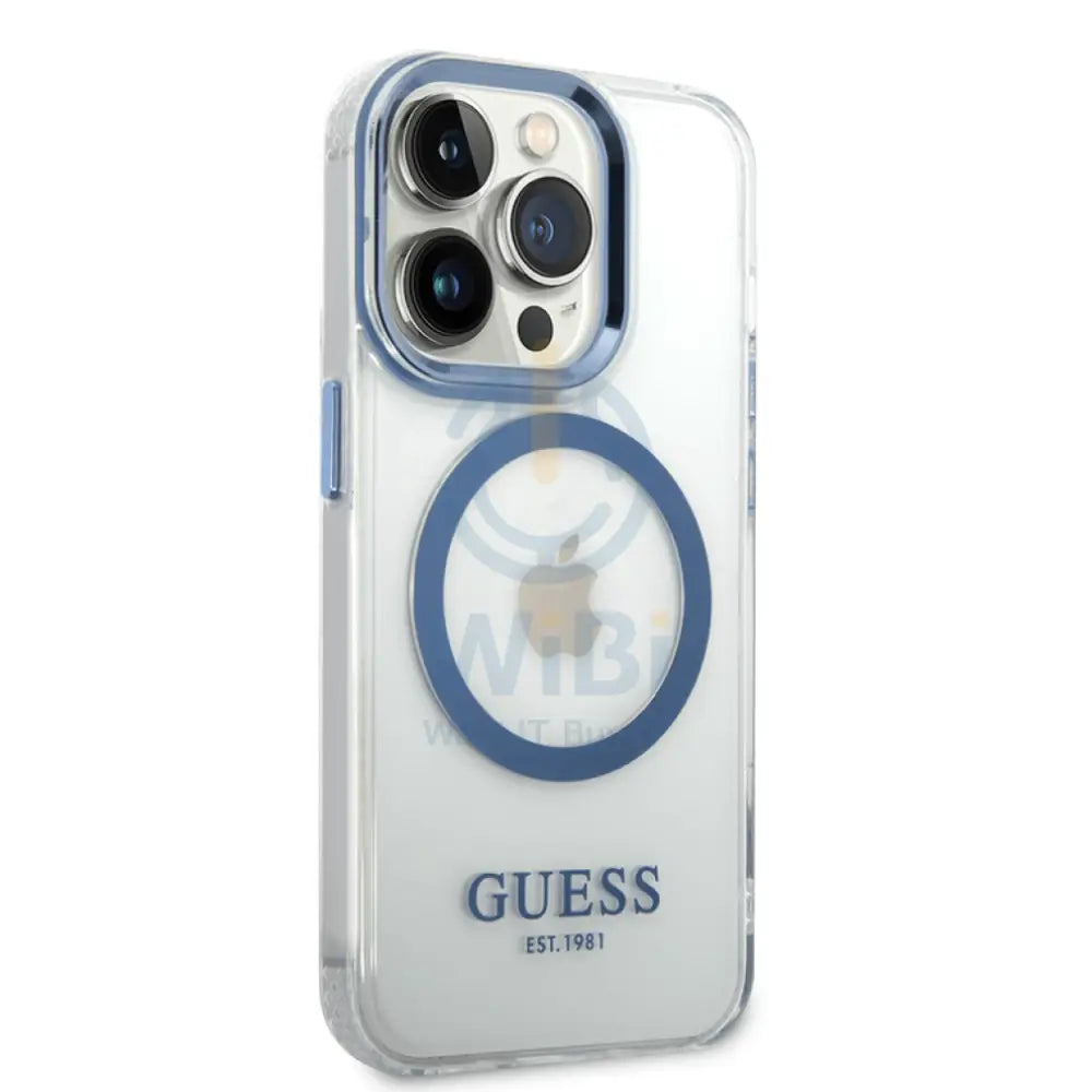 Guess Apple iPhone 14 Pro Magsafe Compatible Translucent Blue Outline & Logo - Blue Accessories > Mobiles & Tablets >