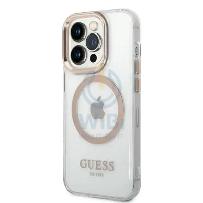 Guess Apple iPhone 14 Pro Magsafe Compatible Translucent Gold Outline & Logo - Transparent Accessories > Mobiles &
