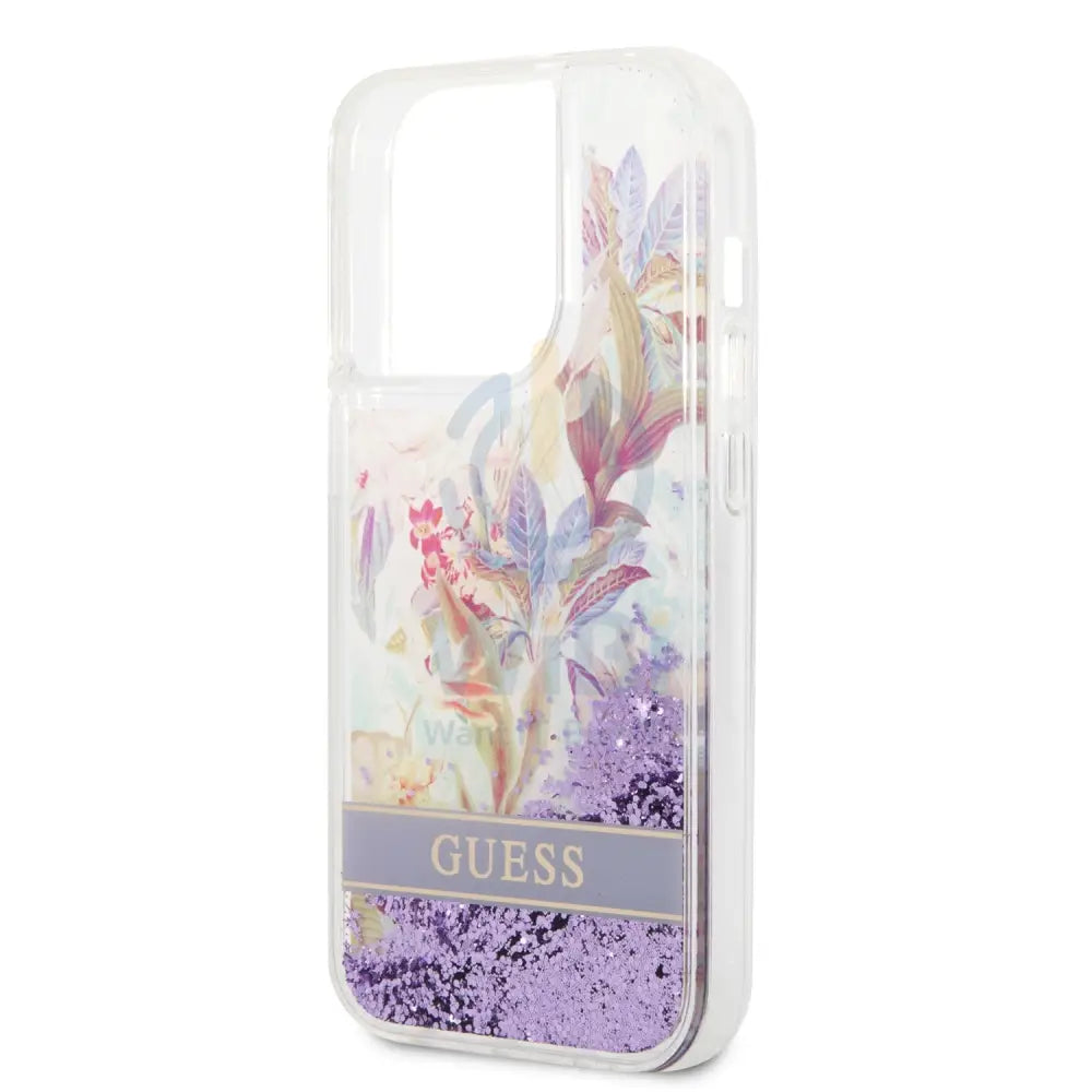 Guess Apple iPhone 14 Pro Max Liquid Glitter Flower Case - Purple Accessories > Mobiles & Tablets > Mobiles