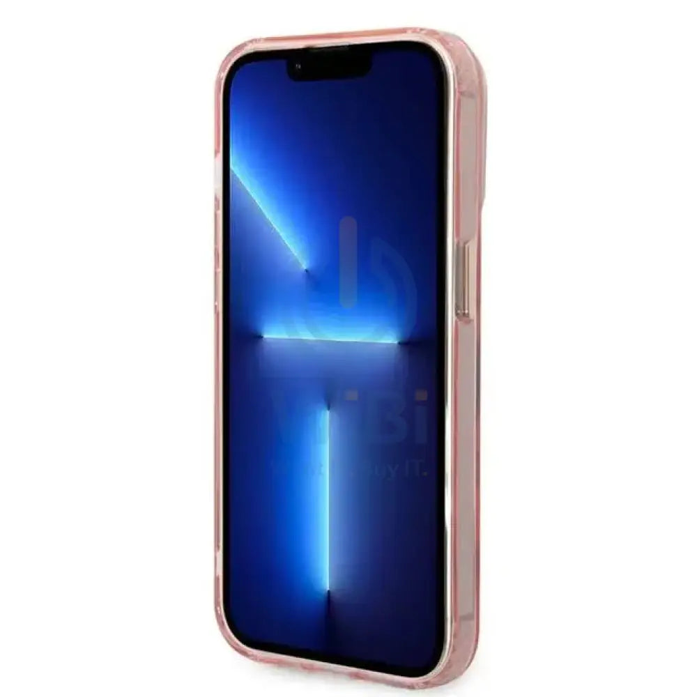 Guess Apple iPhone 14 Pro Max Magsafe Compatible Translucent Gold Outline & Logo - Pink Accessories > Mobiles & Tablets