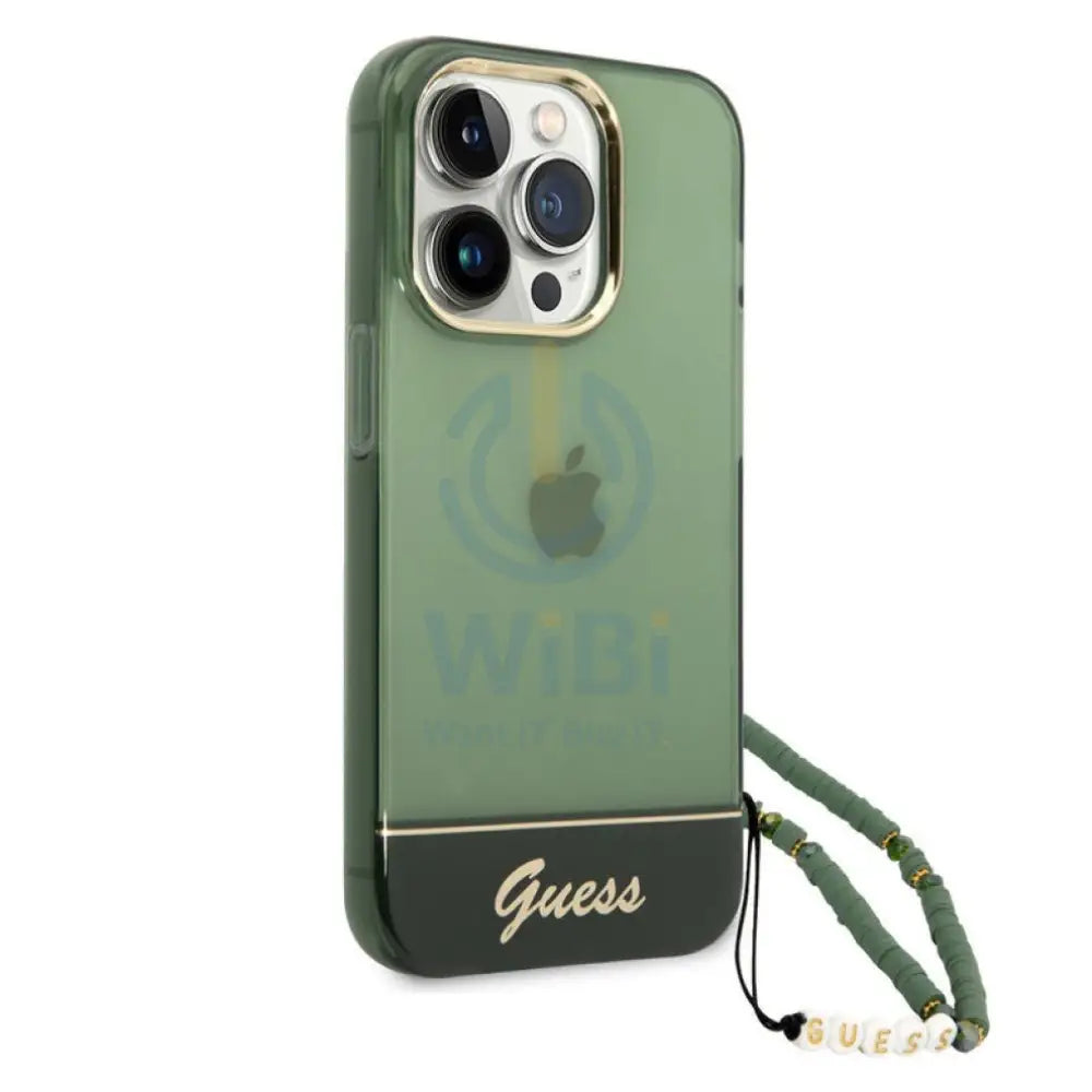 Guess Apple iPhone 14 Pro Max PC / TPU IML Case Double layer Electroplated Camera Outline Translucent with Strap