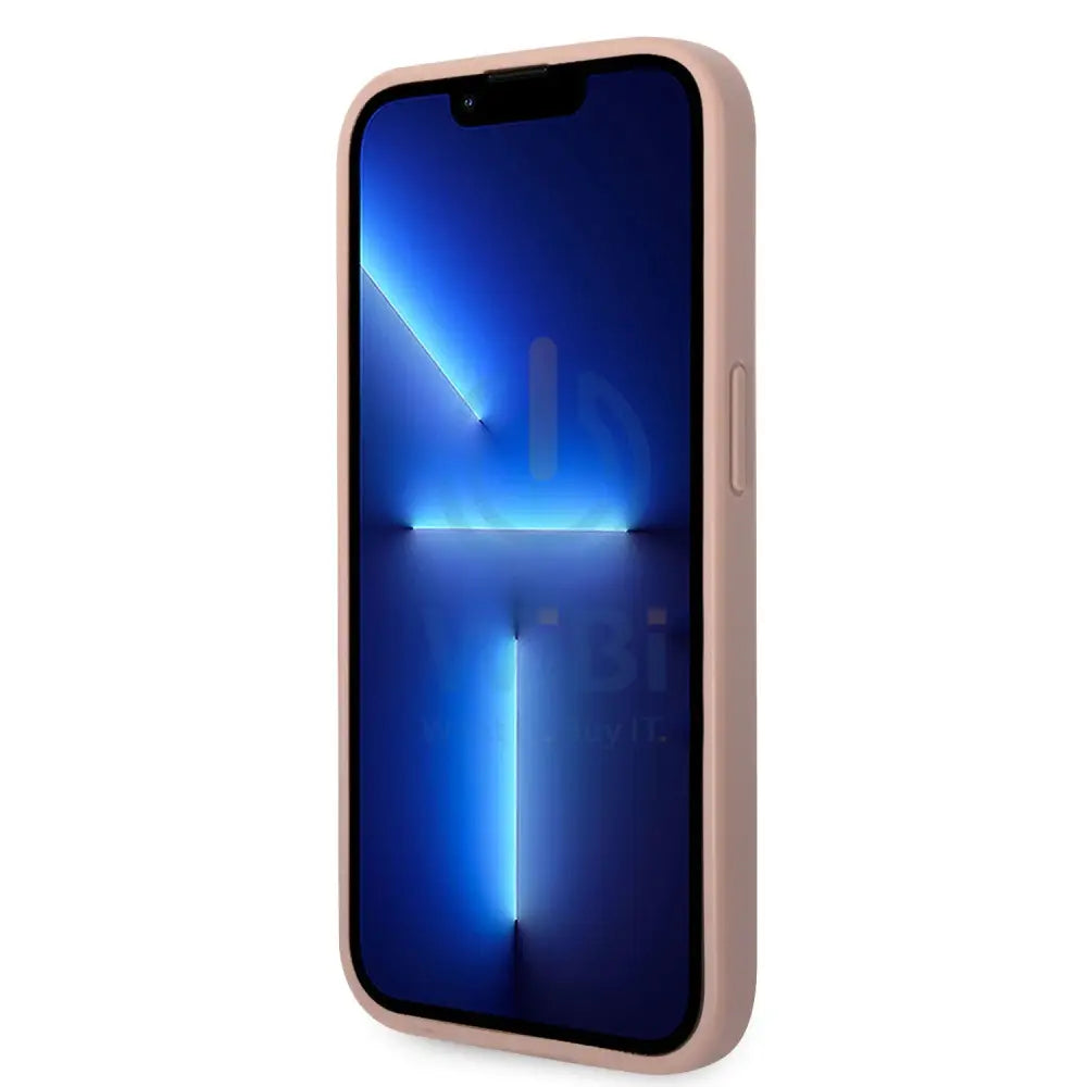 Guess Apple iPhone 14 Pro Max PU Leather Saffiano Case with Metal Logo & Hot Stamp Stripes - Pink Accessories > Mobiles