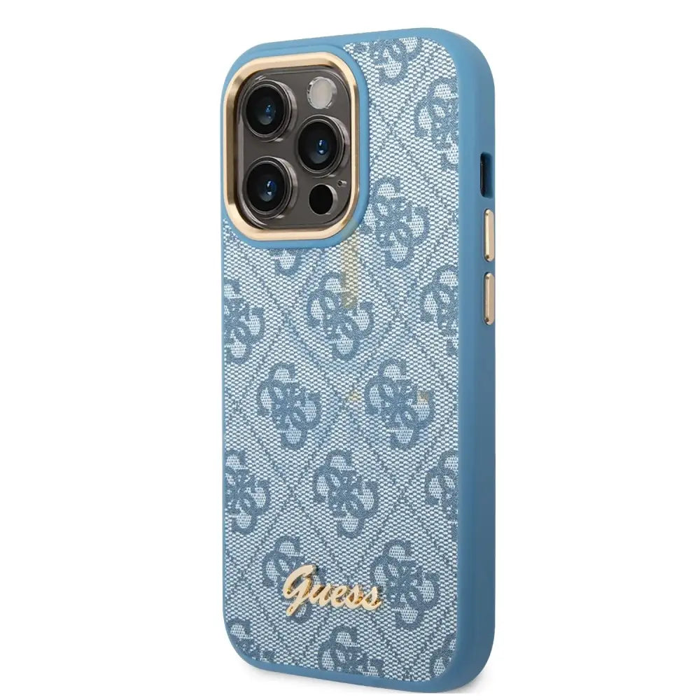 Guess Apple iPhone 14 Pro PC/TPU 4G PU Case With Metal Camera Outline & Buttons - Blue Accessories > Mobiles & Tablets