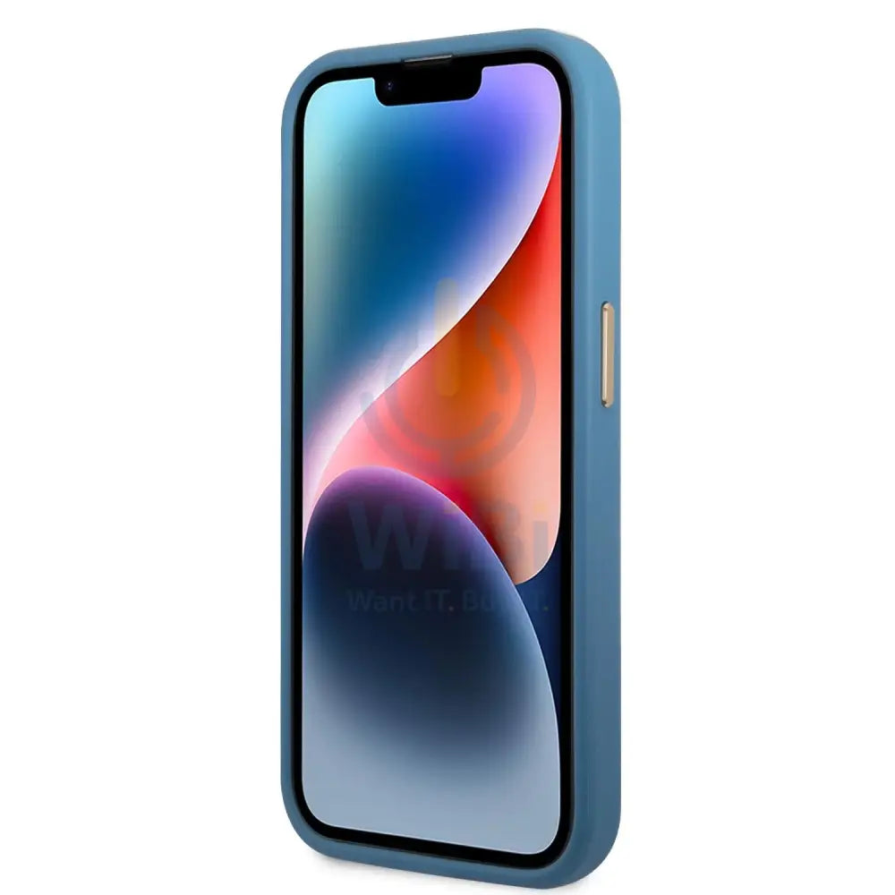 Guess Apple iPhone 14 Pro PC/TPU 4G PU Case With Metal Camera Outline & Buttons - Blue Accessories > Mobiles & Tablets