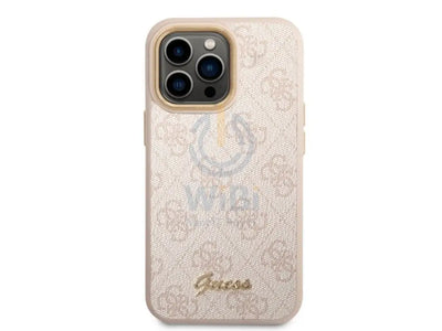 Guess Apple iPhone 14 Pro PC/TPU 4G PU Case With Metal Camera Outline & Buttons - Pink Accessories > Mobiles & Tablets