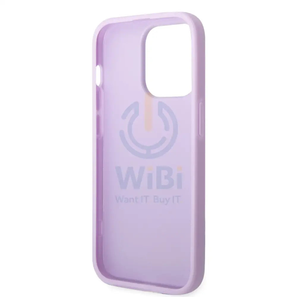 Guess Apple iPhone 14 Pro PU Leather Saffiano Case with Metal Logo & Hot Stamp Stripes - Purple Accessories > Mobiles &