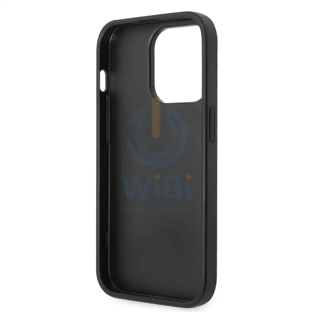 Guess iPhone 14 Pro PU Saffiano Case with Double Cardslot & Metal Triangle Logo - Black Accessories > Mobiles & Tablets