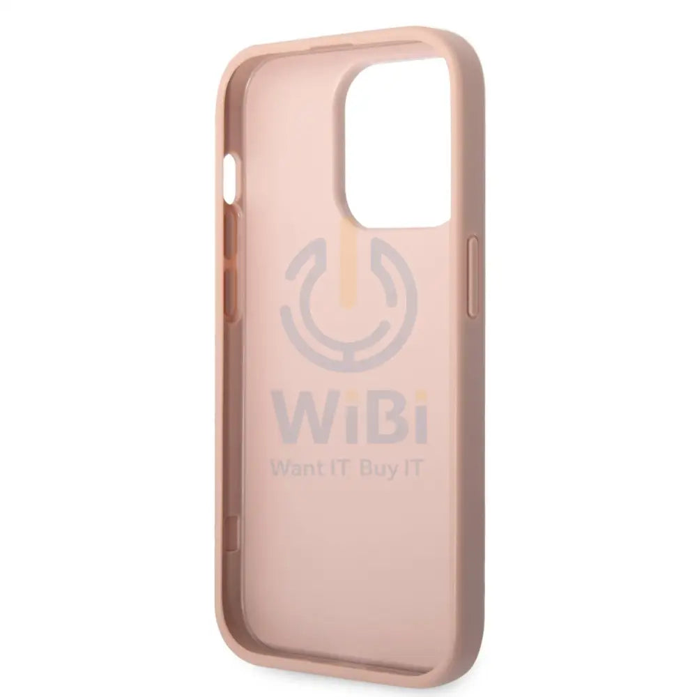 Guess iPhone 14 Pro PU Saffiano Case with Double Cardslot & Metal Triangle Logo - Pink Accessories > Mobiles & Tablets