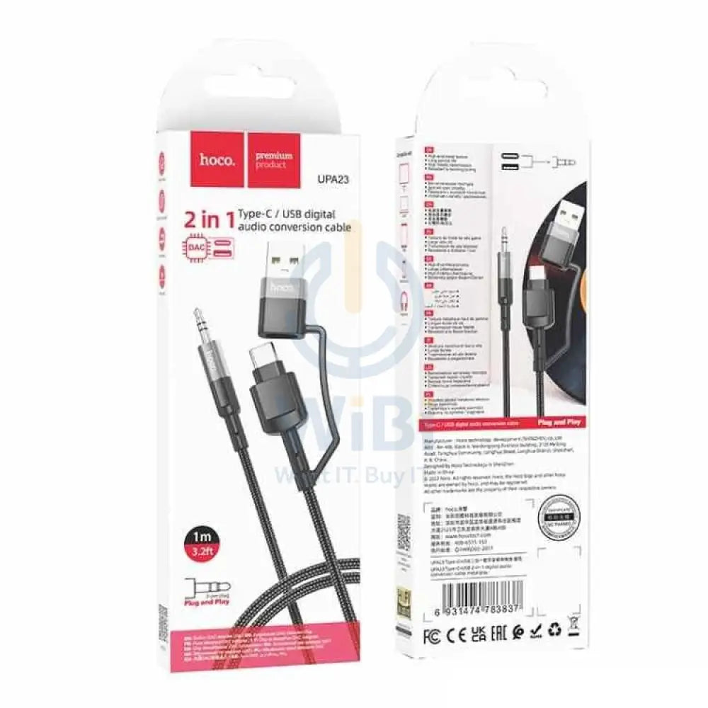 Hoco 2 in 1 Digital Audio Conversion Cable - Type-C / USB / 1 Meter / Black Accessories > Cables & Converters > Cables