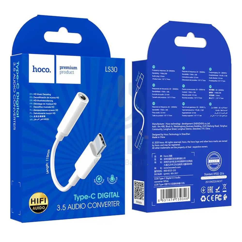 Hoco Adapter Type-C to 3.5mm LS30 audio converter Accessories > Cables & Converters > Cables