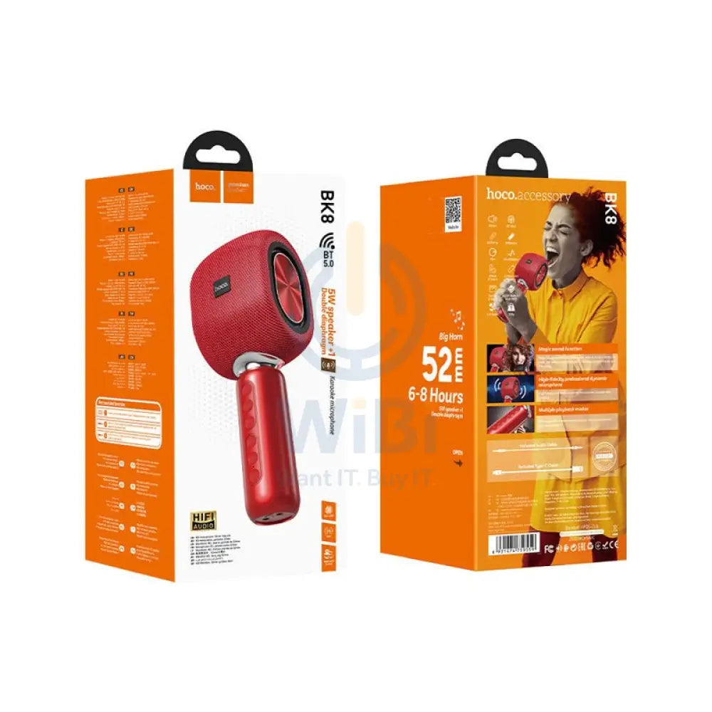 Hoco BK8 Wireless Karaoke Mic - 5W / 2000mAh / Red Accessories > Audio > Microphone