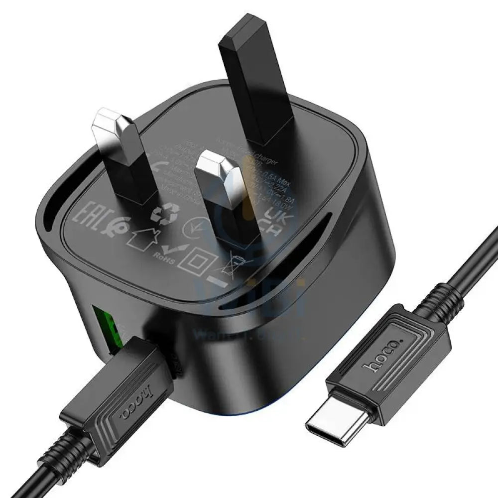 HOCO CS32B Rich Wall Charger With USB-C Cable - USB-C / USB-A / Black Accessories > Power Adapters