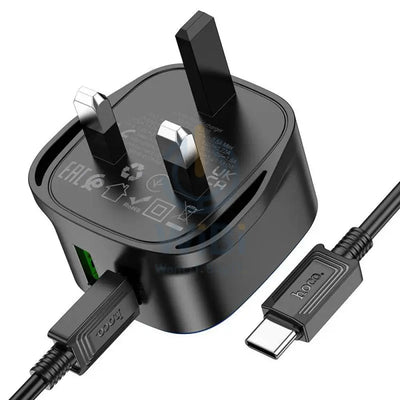 HOCO CS32B Rich Wall Charger With USB-C Cable - USB-C / USB-A / Black Accessories > Power Adapters