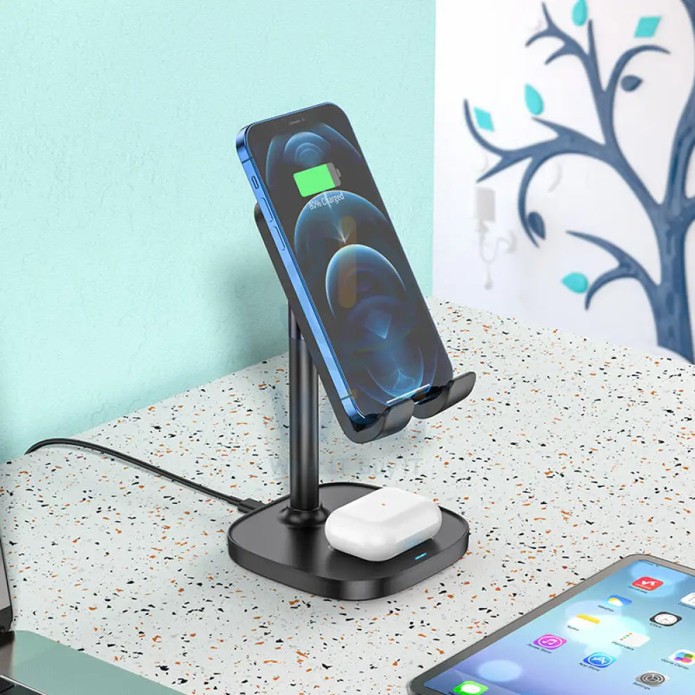 HOCO CW37 2 in 1 Tabletop Wireless Charging Holder 15W / Black Accessories > Mobiles & Tablets > Mobiles > Mobile
