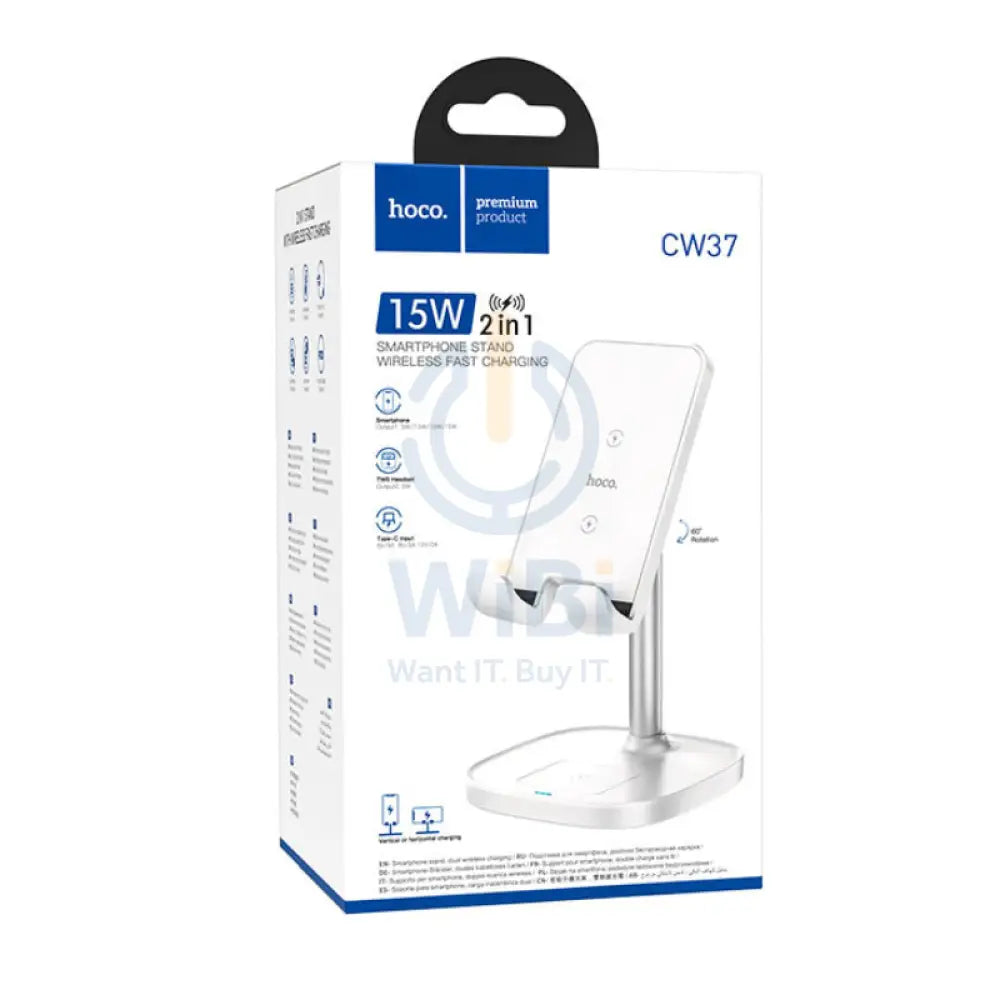 HOCO CW37 2 in 1 Tabletop Wireless Charging Holder 15W / White Accessories > Mobiles & Tablets > Mobiles > Mobile