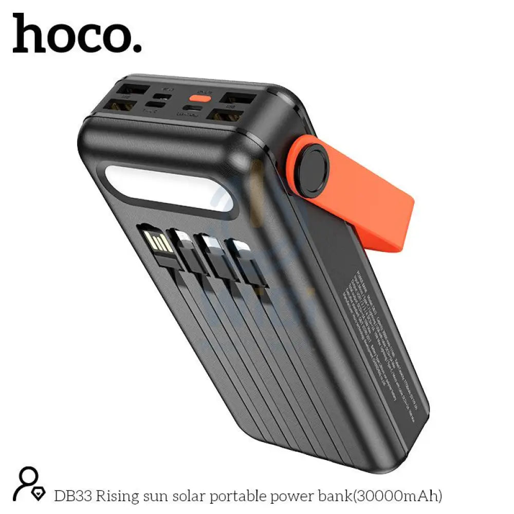 HOCO DB33 Solar Charging Portable Power Bank 30000mAh - Black Accessories > Power Adapters