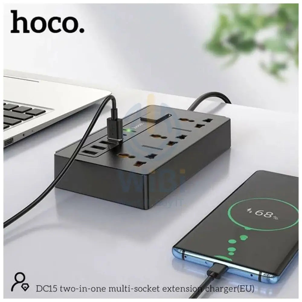 HOCO DC15 Two-In-One Multi-Socket Extension - 30W / 3 Way / Black