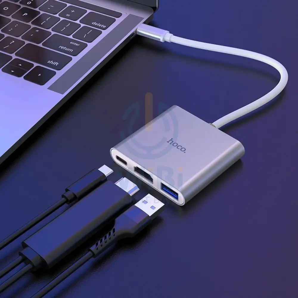 Hoco HB14 Easy-Use Type-C Adapter - Type-C To USB 3.0 + Hdmi + PD - White Accessories > Cables & Converters > Cables