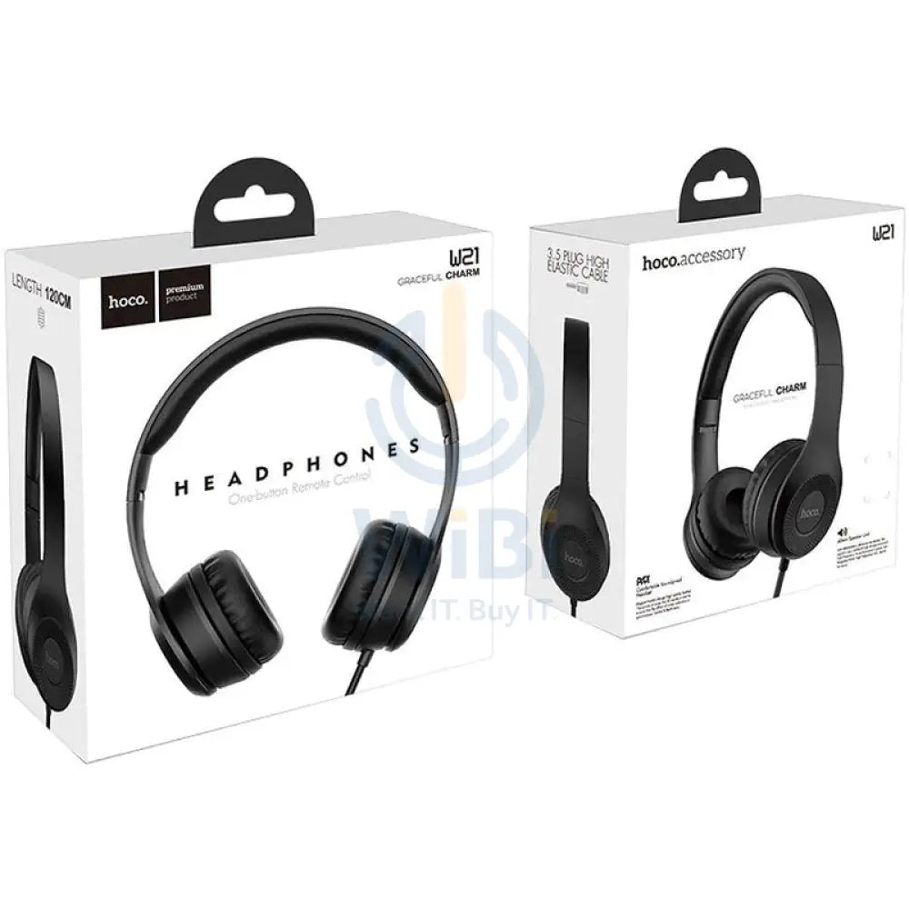Hoco Headphones W21 Graceful Charm Wired Headset With Mic - Black Accessories > Audio > Headphones