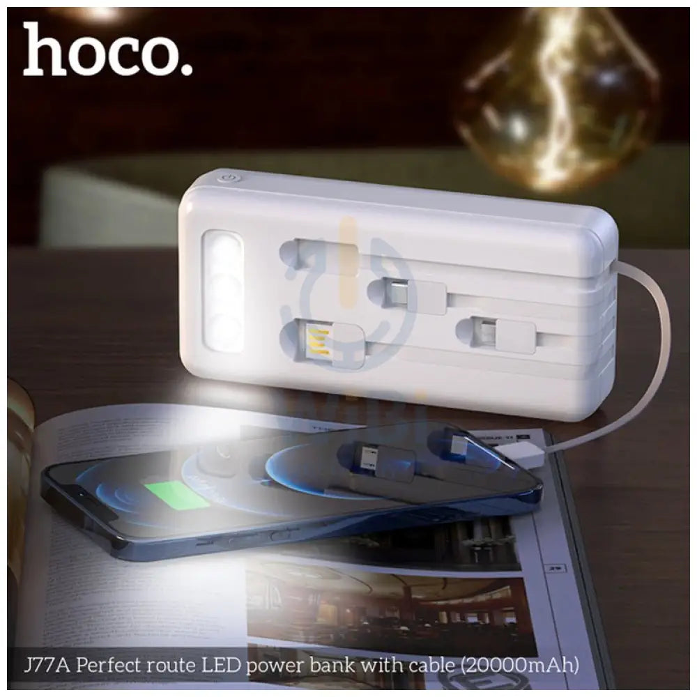 HOCO J77A Power Bank with Cable - 20000mAh / White