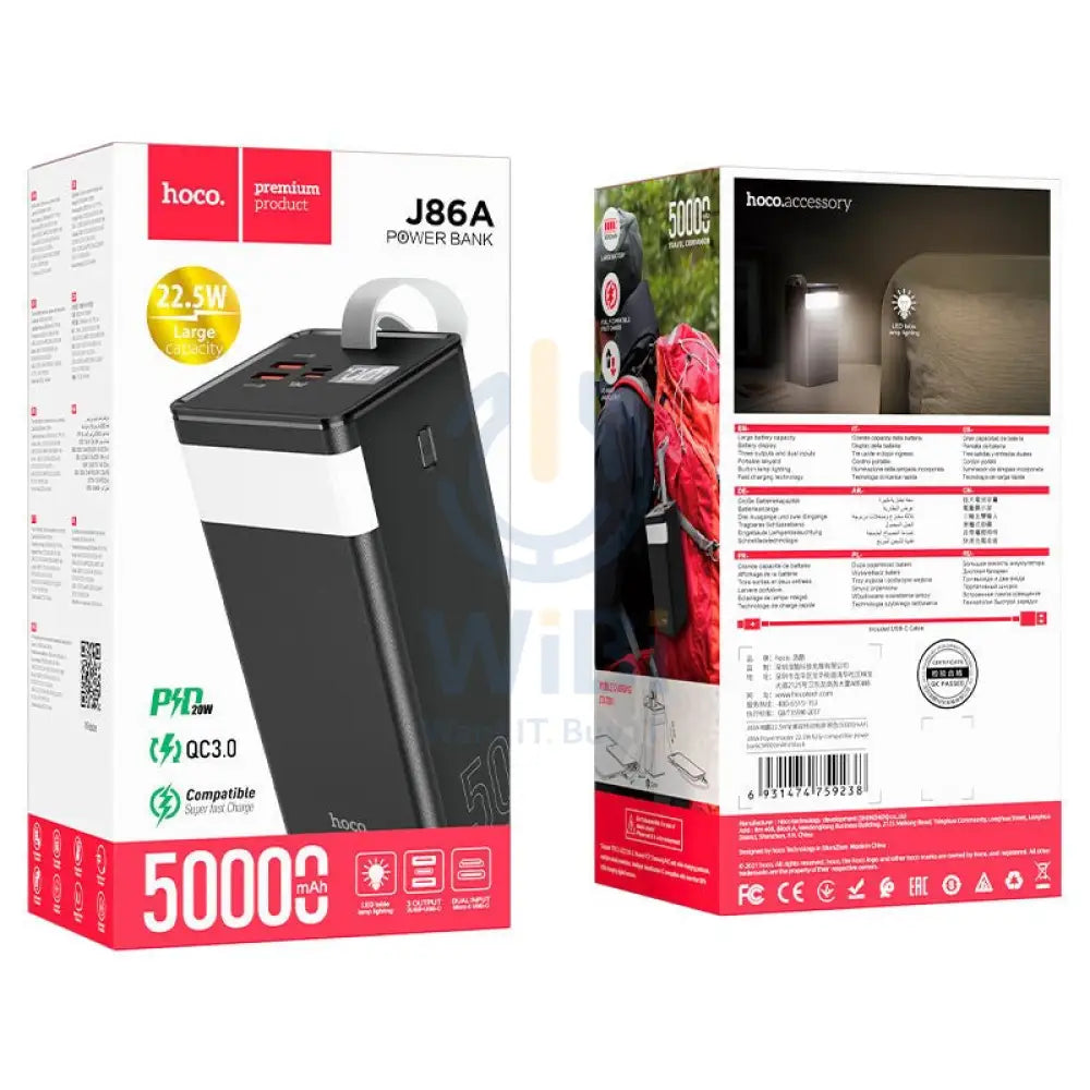 Hoco J86A Power Bank - 50000mAh / 22.5W / Black Accessories > Power Adapters