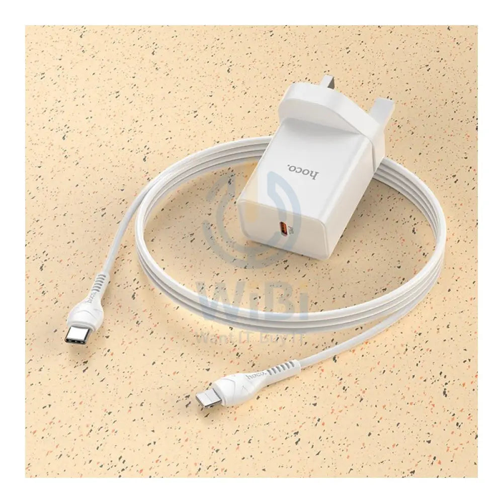 HOCO NK6 Rise Single Port Wall Charger With Lightning to USB-C Cable - USB-C / 20W / White