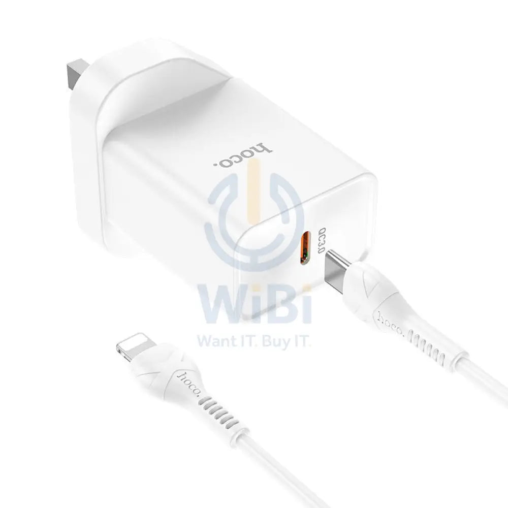 HOCO NK6 Rise Single Port Wall Charger With Lightning to USB-C Cable - USB-C / 20W / White