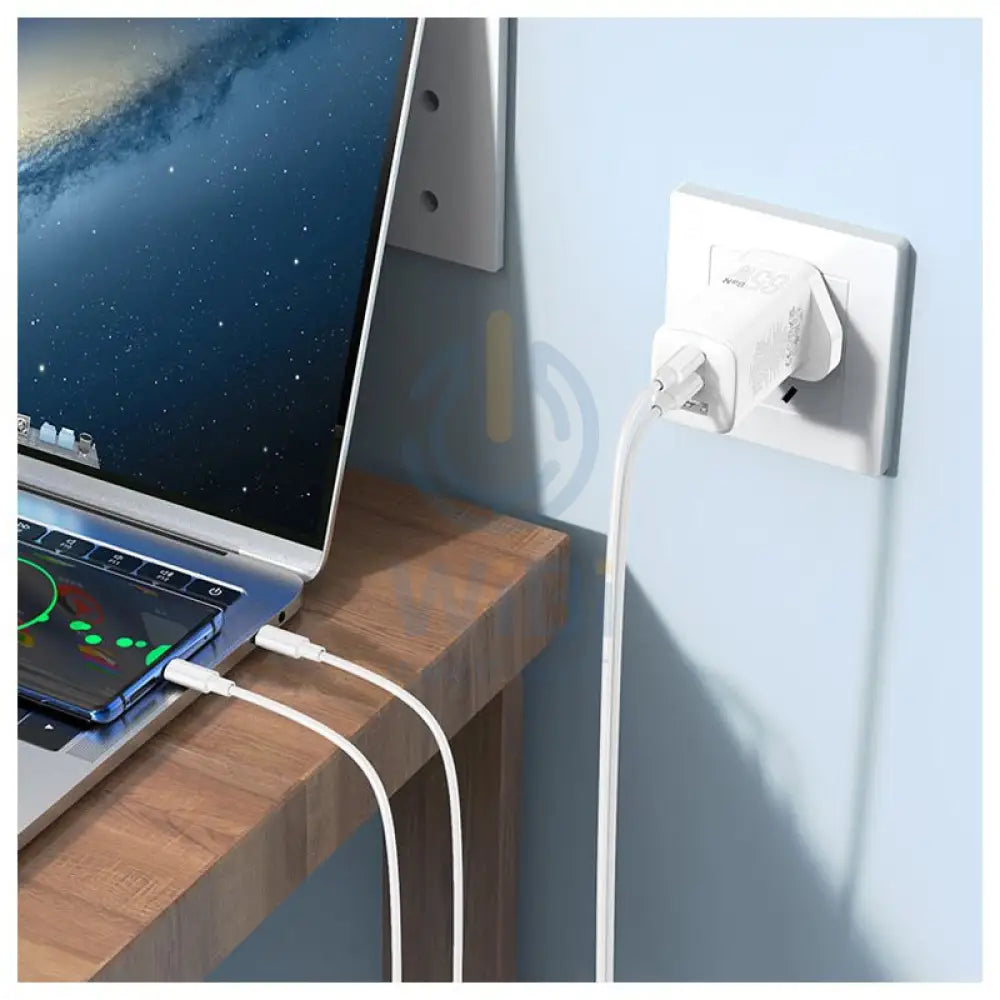 شاحن حائط هوكو NK7 GaN مع كابل USB-C - USB-C / USB-A / أبيض
